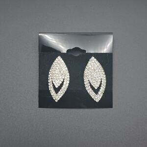 Silver Marquise Statement Stud Earrings Full Pave Prom Pageant Bridal